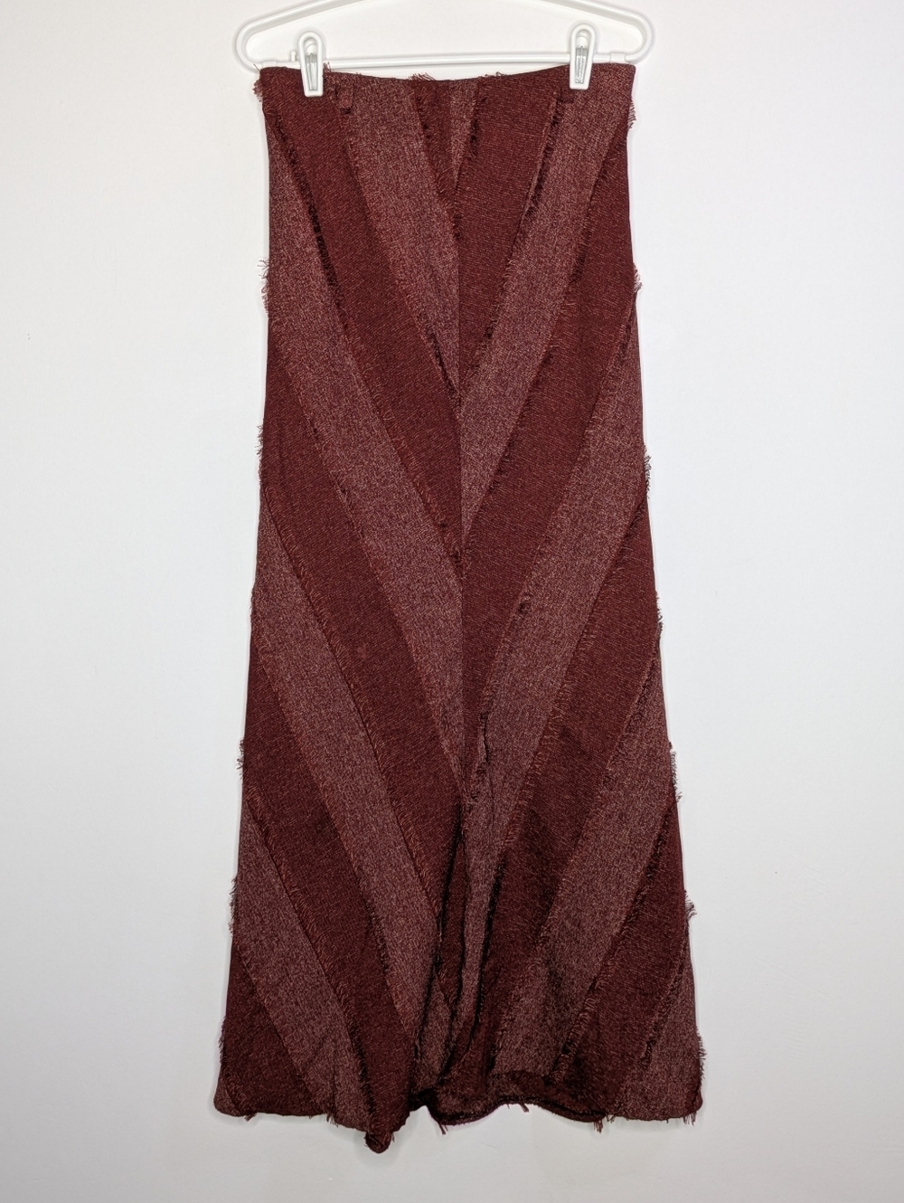 Vintage Maroon Textured Woven Fringe Skirt 1